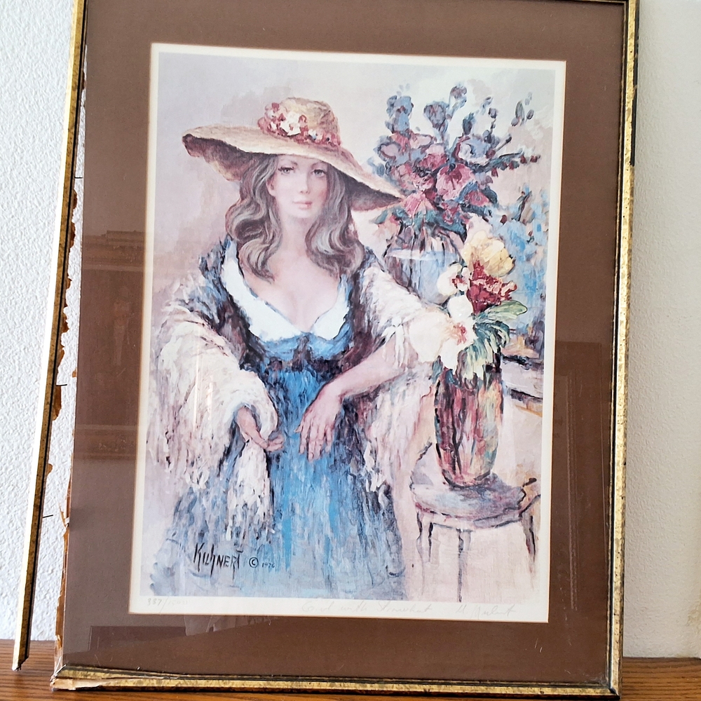 Elegant Woman Art Print with Brown Frame